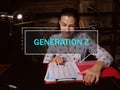 GENERATION Z inscription on the screen. Businesswoman inspecting market data. Gen Z, iGen, or centennials, refers to theÃÂ 